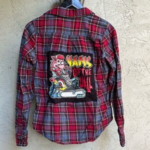💜💜 3/$40 Upcycled flannel with Vans t shirt